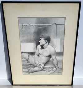 John Lear Male Semi Nude Realist Signed Drawing 1988