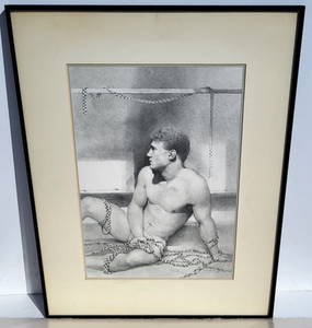 John Lear Male Semi Nude Realist Signed Drawing 1988