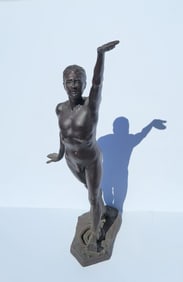 Reaching Bronze Male Nude Statue Sculpture The New Generation Signed Illegibly R S Possibly Carl F