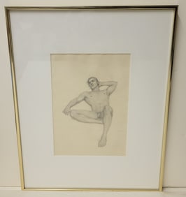 John Lear Male Nude Realist Signed Drawing
