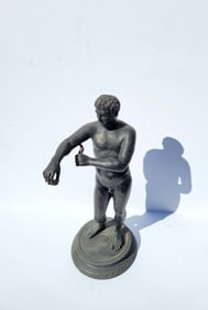 Grand Tour Male Nude Athlete Bathhouse Bather With Strigil Greco Roman Bronze Statue Sculpture