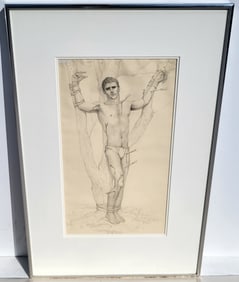John Lear Male Semi Nude Realist Signed Drawing