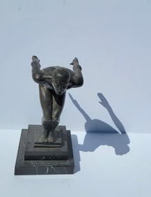 Edouard Fraisse Bronze Male Nude Athlete Diver Swimmer Gymnast Statue Sculpture Signed And Stamped