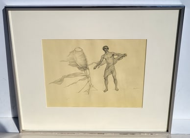 John Lear Male Semi Nude Realist Signed Drawing