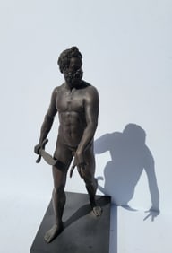 Vintage Classical Bearded Male Nude With Sword Bronze Statue Sculpture