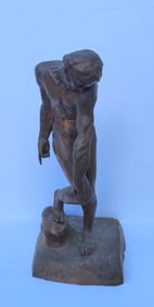 Adam After Auguste Rodin Male Nude French Patinated White Metal Spelter Or Lightweight Bronze Statue