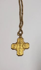 Catholic 14k Gold 1in Cross 2.2dwt 3.6g With Thin Unmarked Chain Of Unidentified Metallurgical