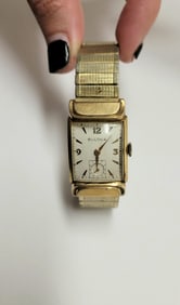Bulova Art Moderne Mid Century Gold Watch 10k Gold Filled With Later Gold Filled Bracelet Reverse