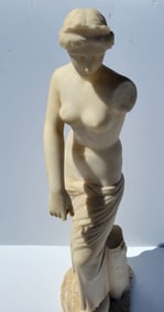 Carved Alabaster Antique Italian Venus Aphrodite Nude Female Statue Sculpture