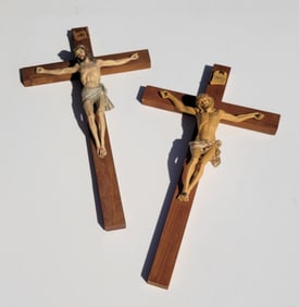 Two Polychrome Crucifixes Vintage European