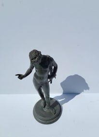 Vintage Italian Narcissus Greco Roman Male Nude Bronze Statue Sculpture