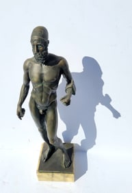 Vintage Composition Riace Warrior Greek Statue Sculpture Male Nude Bronzed Patina Decor