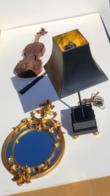 An Antique Unsigned Decor Violin To Fix Plus A Contemporary Lamp Incorporating A Sculpture Pedestal