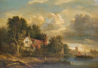 John Crome On Norfolk Broads Oil Panel Romantic River English Artist Dutch Old Master Influence 17in