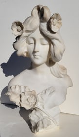 Large Italian Antique Heavy Marble Or Alabaster Young Female Bust Portrait Statue Sculpture 21in
