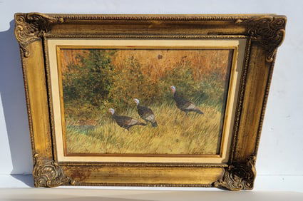 Original Geraldine Nunns Wild Turkey Landscape Texas Artist Landscape Wildlife Animalier Nature