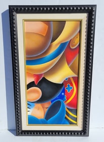 Original Paul Lopez Disney Painting On Canvas Downtown Disney SKU Label Semi Abstract