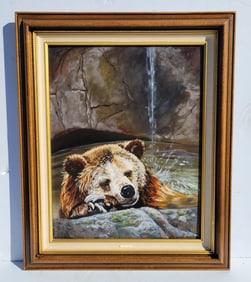 Original Linda Kent Rolls Painting Grizzly Sauna Wildlife Nature Oklahoma OK Animalier Portrait Bear