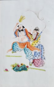 Old Chinese Porcelain Plaque Porcelain Enamel 15.25in x 10.25in Tile Over 24in Overall Framed Two