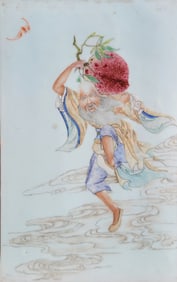 Old Chinese Porcelain Plaque Porcelain Enamel 15.25in x 10.25in Tile Over 24in Overall Framed