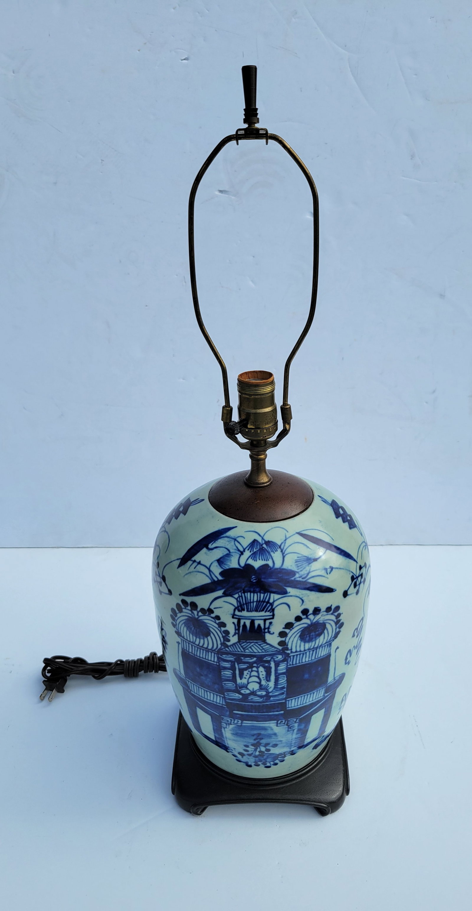 Antique Chinese Qing Jar Lamp Base Blue White To Very Subtle Pale Celadon 11in x 7.5in Porcelain (1 of 6)