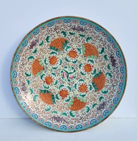 Large Qing 19in Charger Daoguang Tao Kuang Chinese Antique Enamel Serving Plate Bowl 19c Blossoms