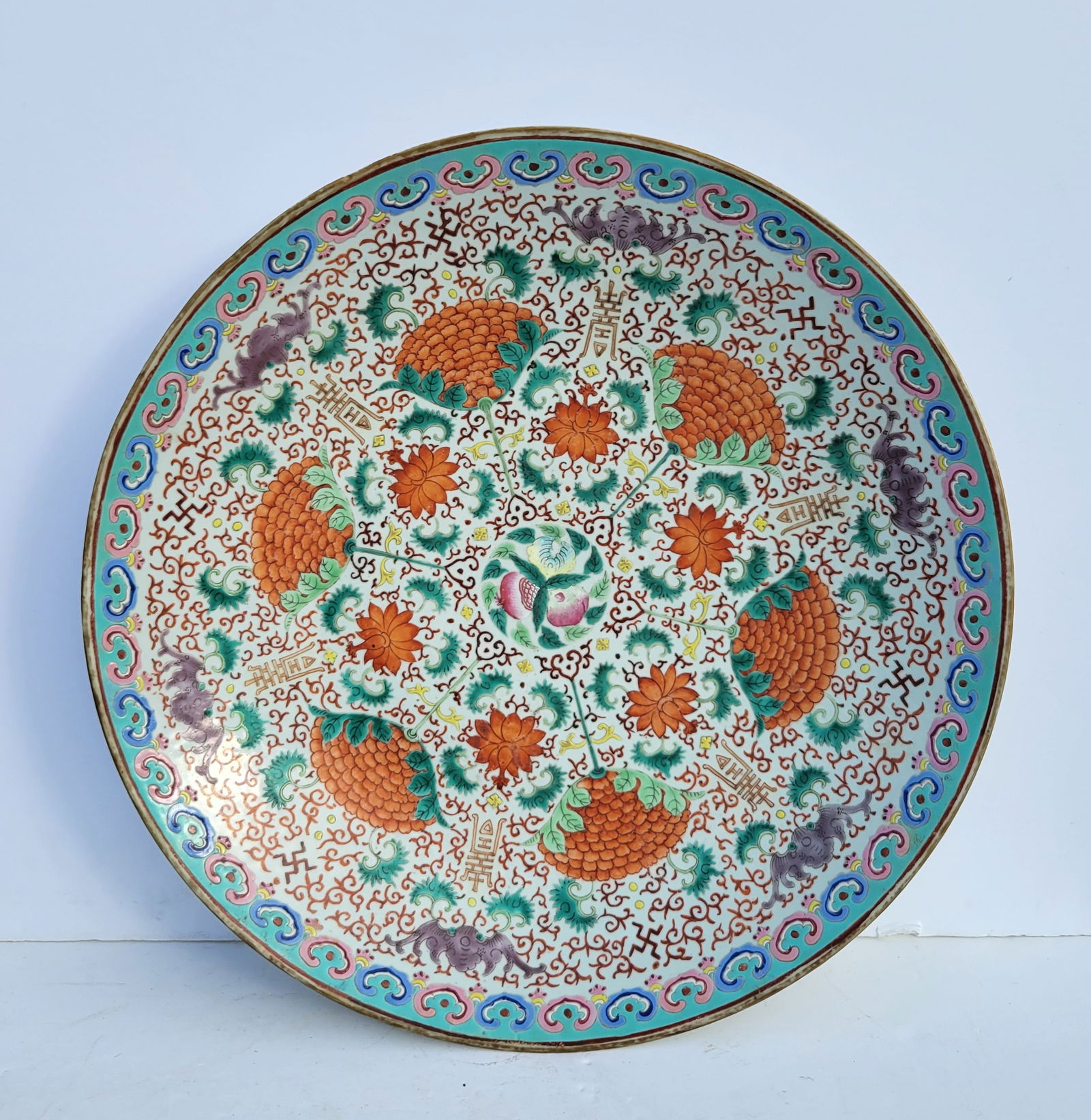 Large Qing 19in Charger Daoguang Tao Kuang Chinese Antique Enamel Serving Plate Bowl 19c Blossoms (1 of 4)