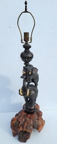 Large Older Meiji Manner Bronze Elephant Carved Wooden Base 40in x 12.5in x 12in Overall Animalier