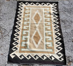 Vintage Native American Blanket Rug 51.625in x 72in Conjoined Diamonds Dark Border