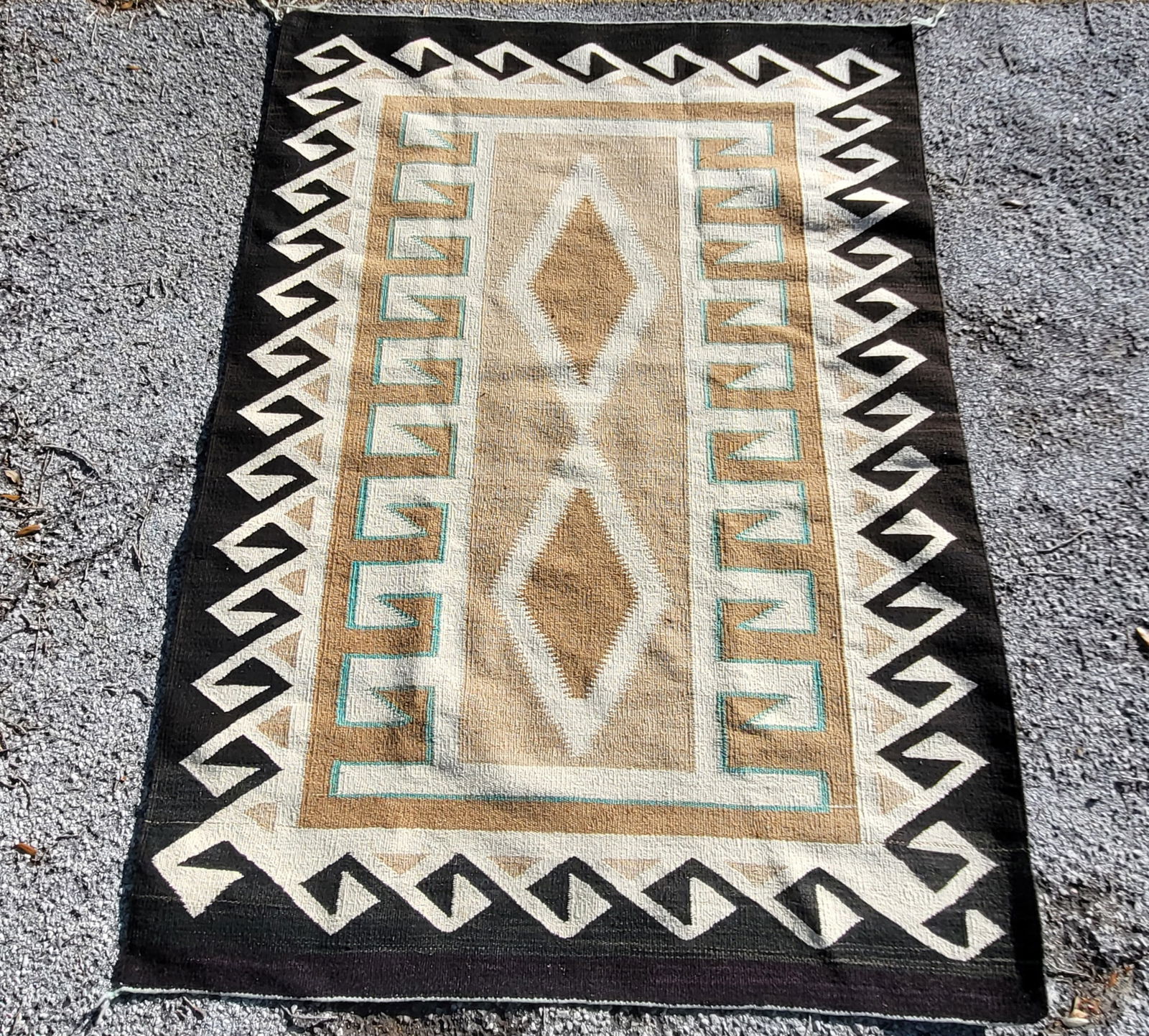 Vintage Native American Blanket Rug 51.625in x 72in Conjoined Diamonds Dark Border (1 of 2)