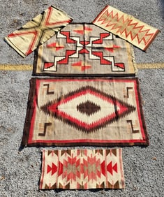 Estate Find Lot 5 Native American And Or Americas Rugs Blankets Geometric Motifs 15.5in x 35in To
