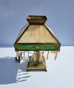 Two Color Arts Crafts Movement Slag Glass Table Lamp Shade With Associated Base
