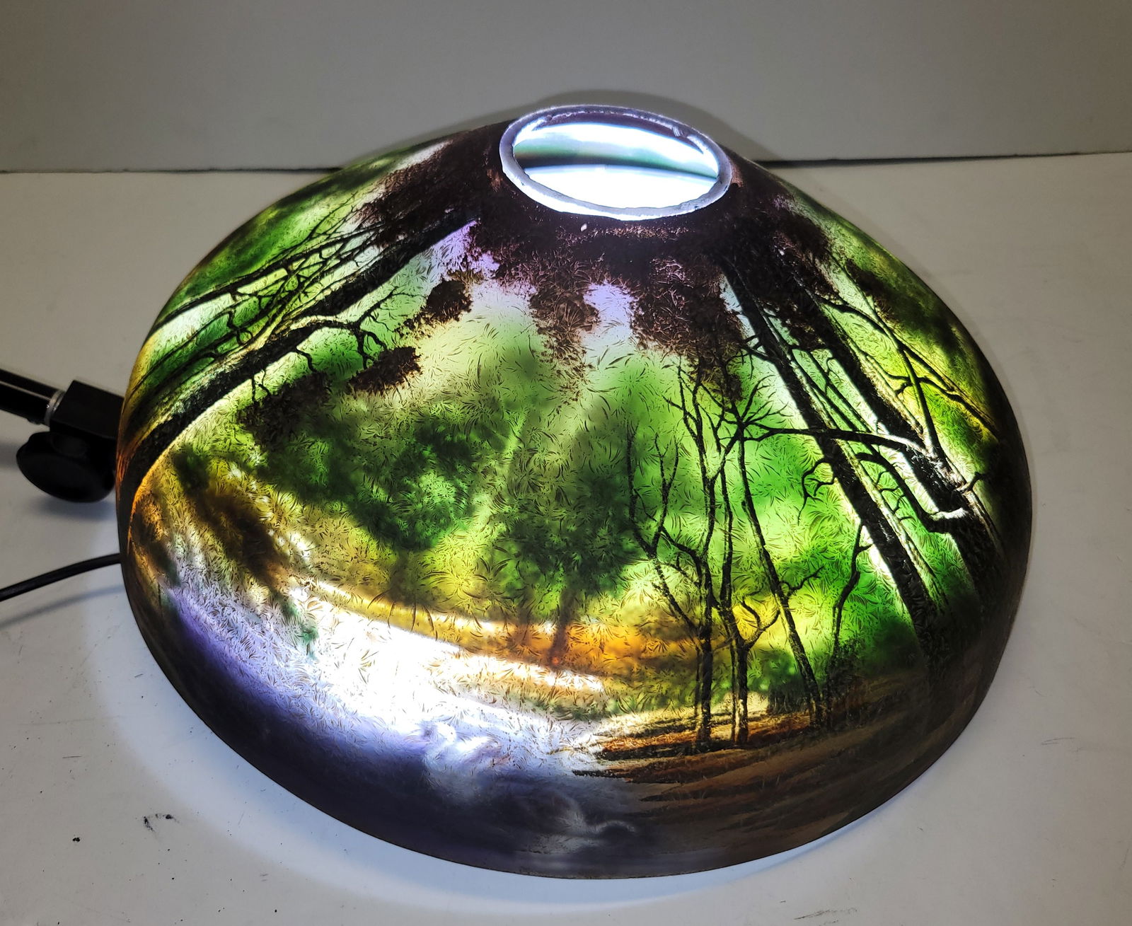 Pittsburgh iReverse Painted Arts Crafts Movement Swan Nocturne Stream Table Lamp Glass Shade (1 of 9)