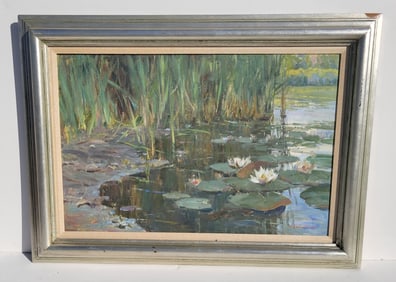John O Encinias Water Lilies 20in x 30in Oil With USD3600 Price 1990 Triple Signed