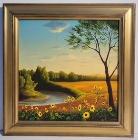 Anthony Benton Gude Blooming Summer Landscape Oil 1999 Grandson Of Thomas Hart Benton