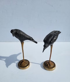 Ray Kobald Pair Ravens Bronze Ed15 Artist Proofs Animalier 11in And 12in Bird Animal Wildlife