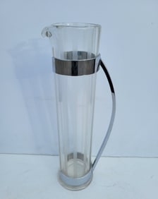 Hawkes Art Deco Chrome Martini Pitcher Etched Glass Handled Cocktail Server Moderne Over 14in