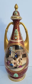 Antique Austrian Nudes Signed HP Portraits Beehive Tall Vase Concubine Female Harem Bound Maidens