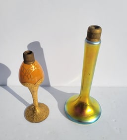 Lot Aurene And DeVilbiss Perfume Bottles Art Nouveau Deco Cologne Vanity Flasks 7.7in And 6.2in