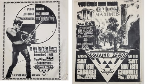 Two Lg Bondage Party Posters Ground Zero Minneapolis Gay BDSM Roman Toga Circus Maximus As Is To Fix
