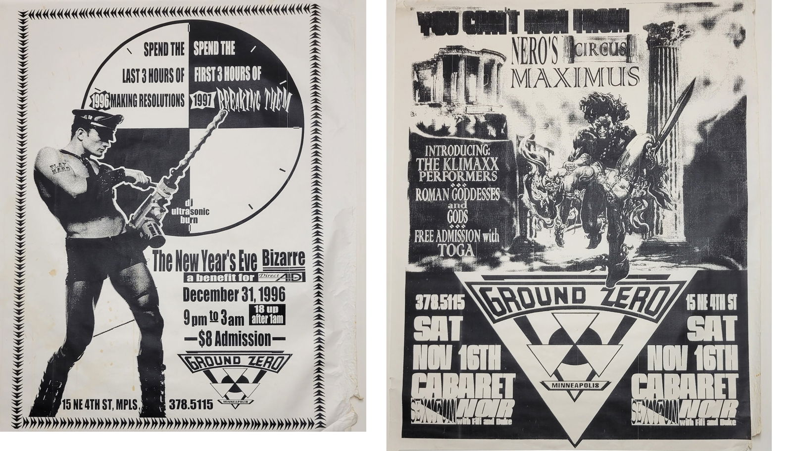 Two Lg Bondage Party Posters Ground Zero Minneapolis Gay BDSM Roman Toga Circus Maximus As Is To Fix (1 of 3)