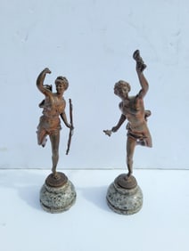 Pair Ernest Rancoulet Antique French Grand Tour Cabinet Bronzes Diana And Poseidon Or Hades Marble