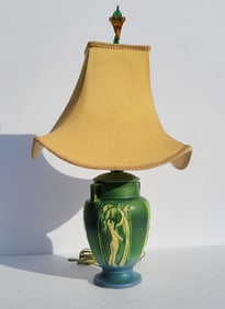 Roseville Nude Signed Panel Matte Vase Lamp Handled 10in