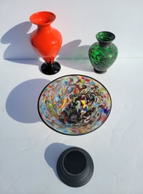 Three Vintage To Antique European Art Glass Vases 9in Czech 6.5in American Or Continental Silver