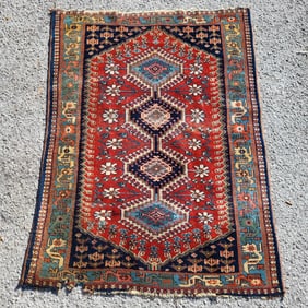 Antique Caucasian Persian Geometric Carpet 44in x 59in To Repair