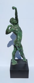 Large Gary Michael Weisman Athlete Stretching Male Nude Bronze Verdigris Statue Sculpture Signed