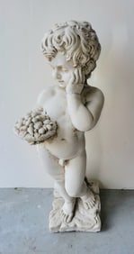 Nude Painted Concrete Vintage Greek Roman Putti Classical Boy Child Statue Sculpture