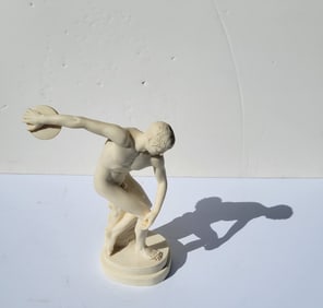 Stamped Greece Cast Marble Resin Discus Thrower Male Athlete Nude Statue Sculpture