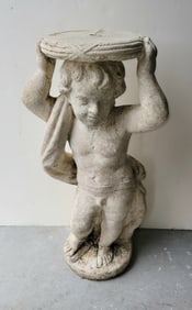 Vintage Concrete Nude Putti Classical Boy Child Garden Plant Stand Pedesta