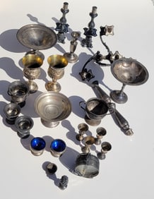 Aprox 20pc Sterling Weighted Sterling Foreign Lower Content Silver And Silverplate Hollowware
